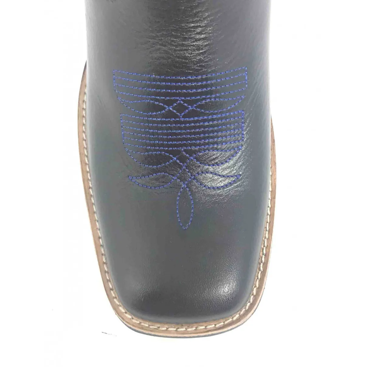 Bota de Couro Bovino Black Night Blue - Cano Alto, Bico Quadrado, ​SOLADO X-FLEX ARTESANAL
