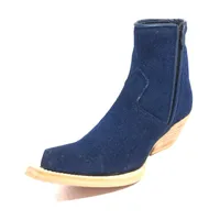 Bota Bovino Jeans Azul - Cano Curto, Bico Fino, Solado de Couro Artesanal - imagem 5