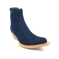Bota Bovino Jeans Azul - Cano Curto, Bico Fino, Solado de Couro Artesanal - imagem 4