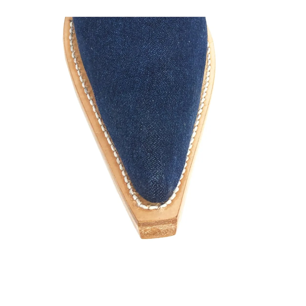 Bota Bovino Jeans Azul - Cano Curto, Bico Fino, Solado de Couro Artesanal