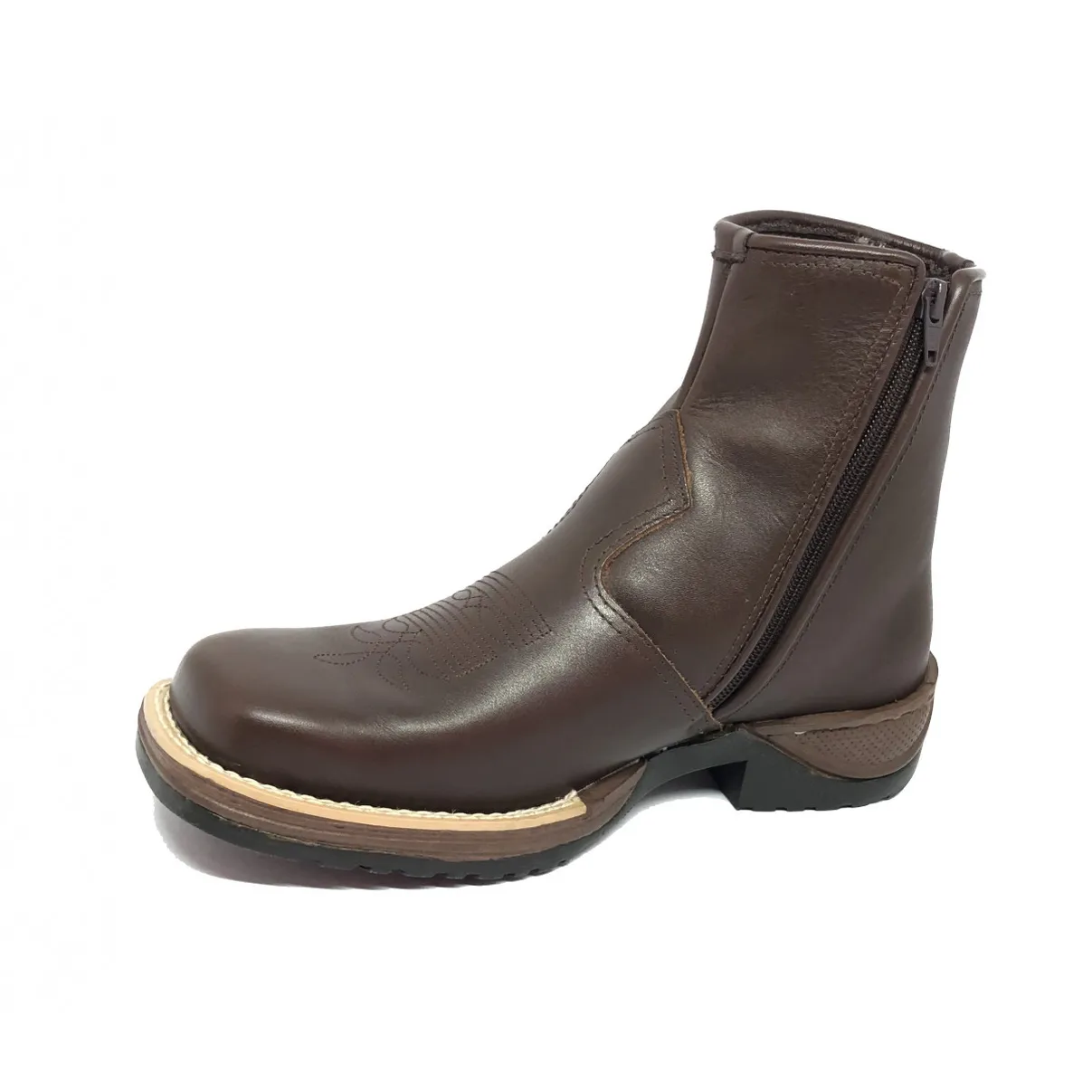 Bota de Couro Bovino Marrom - CANO CURTO, BICO QUADRADO, SOLADO JUMP