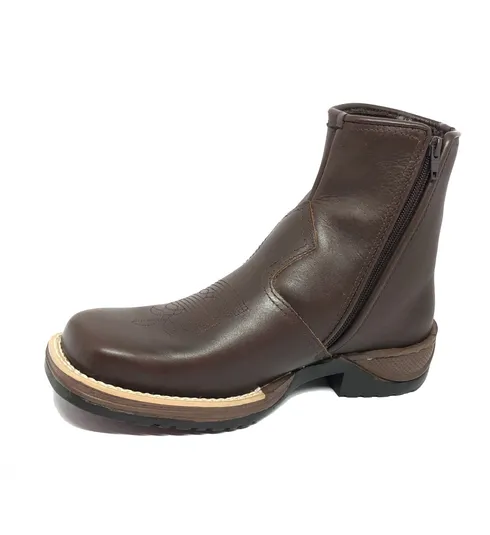 Bota de Couro Bovino Marrom - CANO CURTO, BICO QUADRADO, SOLADO JUMP
