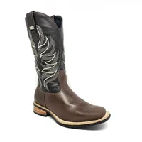 Bota de Couro Bovino Marrom Reforçada - 3 COSTURAS - CANO CURTO, BICO QUADRADO, ​SOLADO X-FLEX ARTESANAL - imagem 2