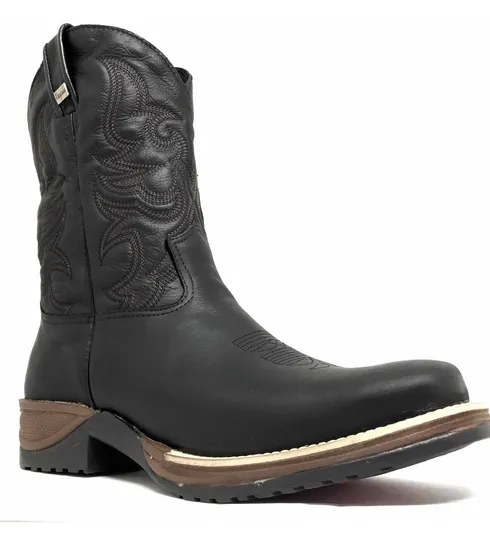 Bota de Couro Bovino Preto Fosco - CANO MÉDIO, BICO QUADRADO, SOLADO JUMP
