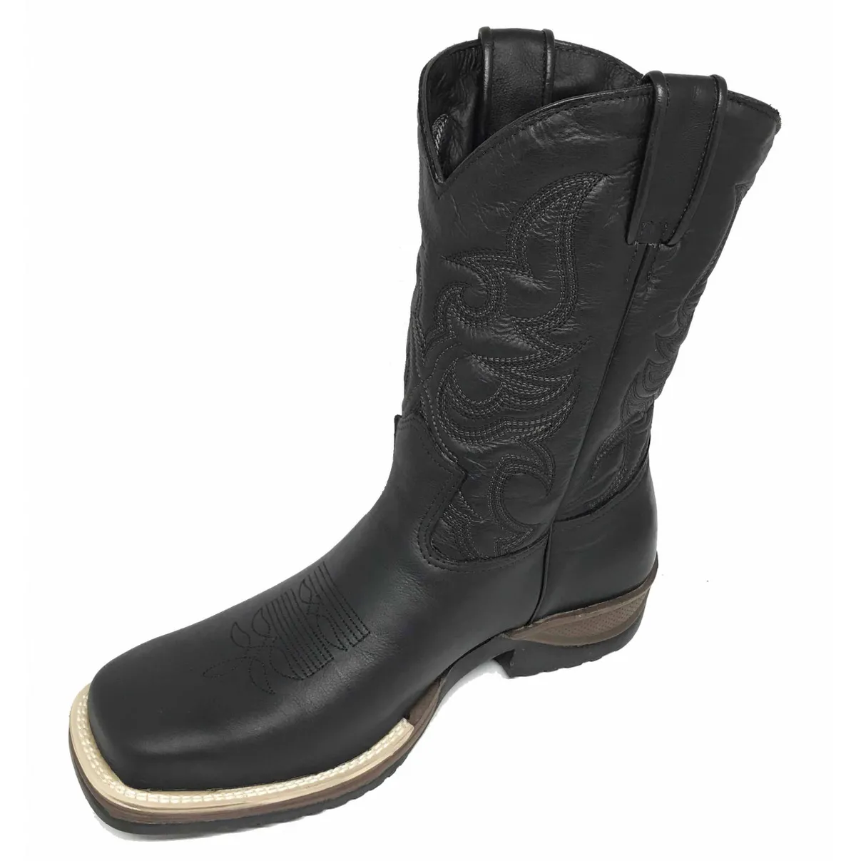 Bota de Couro Bovino Preto Fosco - CANO MÉDIO, BICO QUADRADO, SOLADO JUMP
