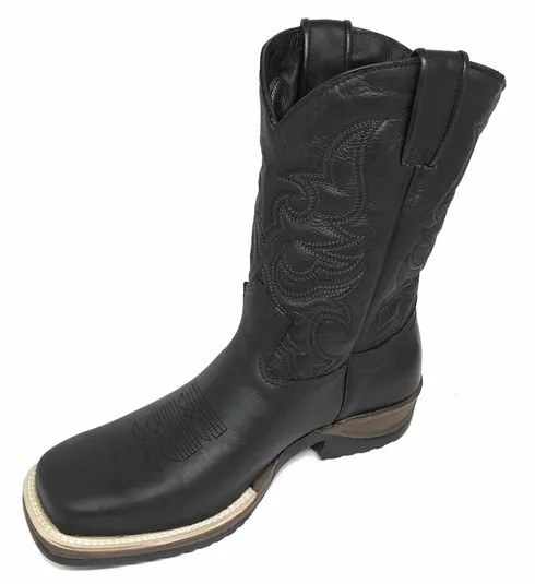 Bota de Couro Bovino Preto Fosco - CANO MÉDIO, BICO QUADRADO, SOLADO JUMP