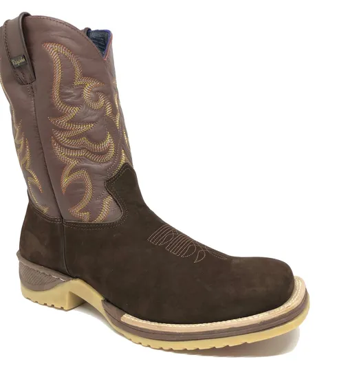 Bota de couro bovino Bufalada Marrom - CANO MÉDIO, BICO QUADRADO, SOLADO JUMP