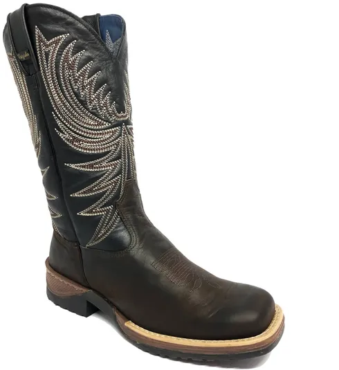 BOTA DE COURO BOVINO BUFALADA MARROM BURNED - CANO ALTO, BICO QUADRADO, SOLADO JUMP