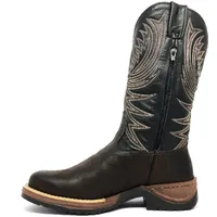 BOTA DE COURO BOVINO BUFALADA MARROM BURNED - CANO ALTO, BICO QUADRADO, SOLADO JUMP - imagem 2