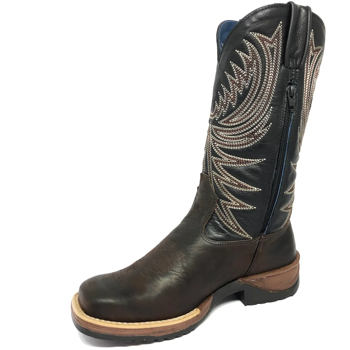 BOTA DE COURO BOVINO BUFALADA MARROM BURNED - CANO ALTO, BICO QUADRADO, SOLADO JUMP