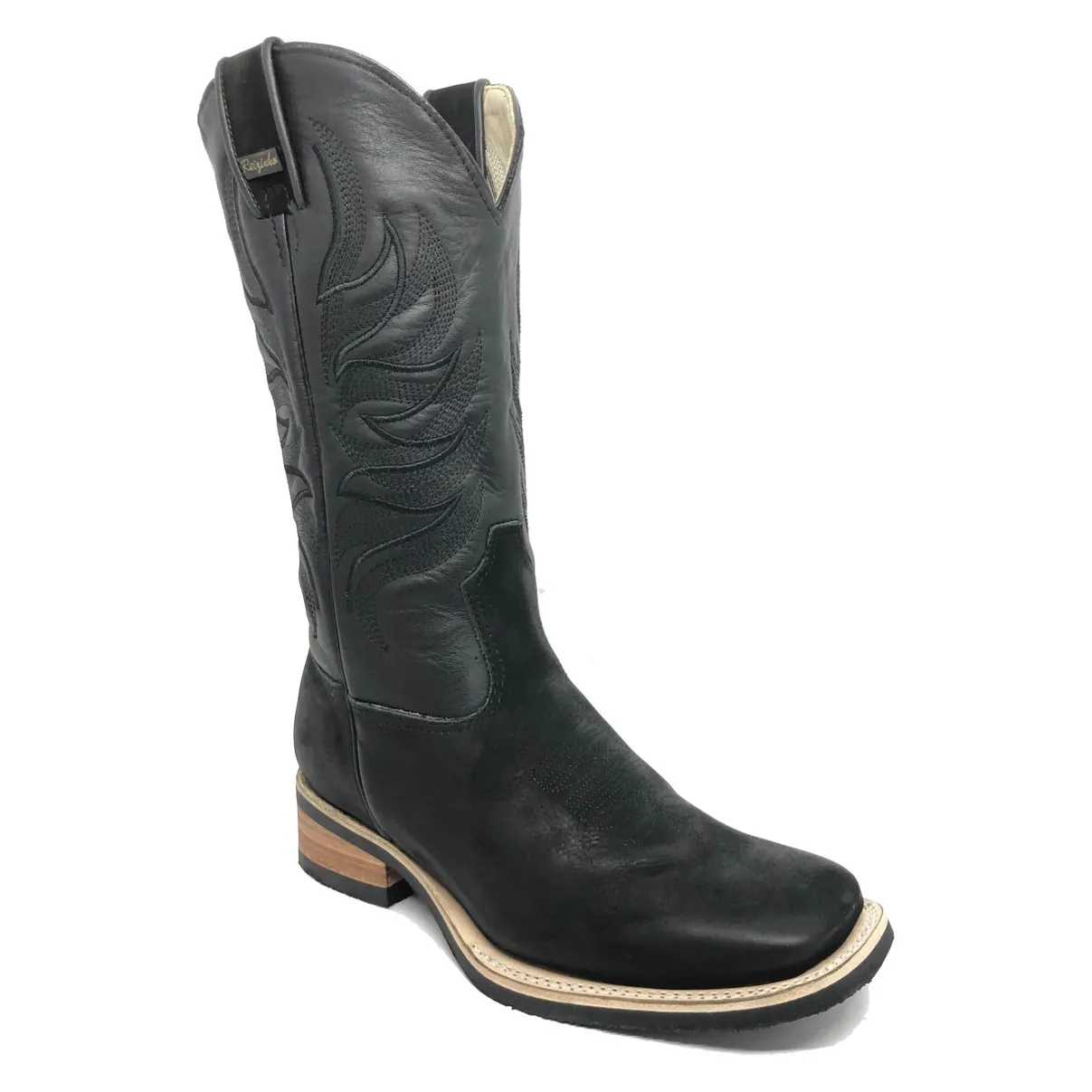 Bota Bufalada Preta Burned - Cano Alto, Bico Quadrado, Solado X-Flex Artesanal