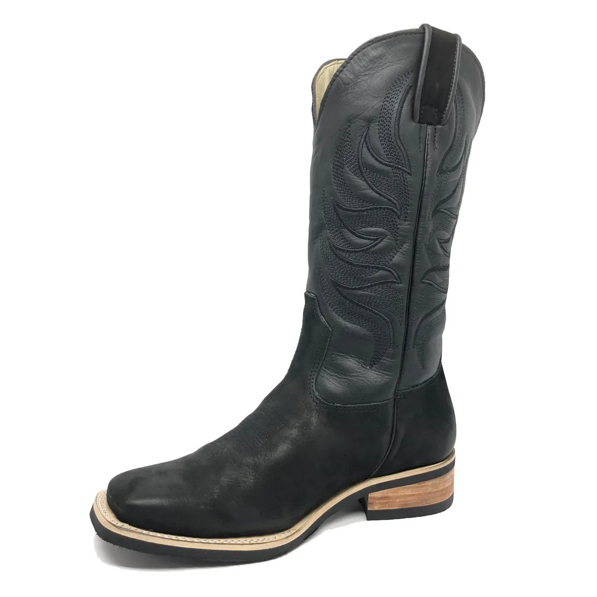 Bota Bufalada Preta Burned - Cano Alto, Bico Quadrado, Solado X-Flex Artesanal