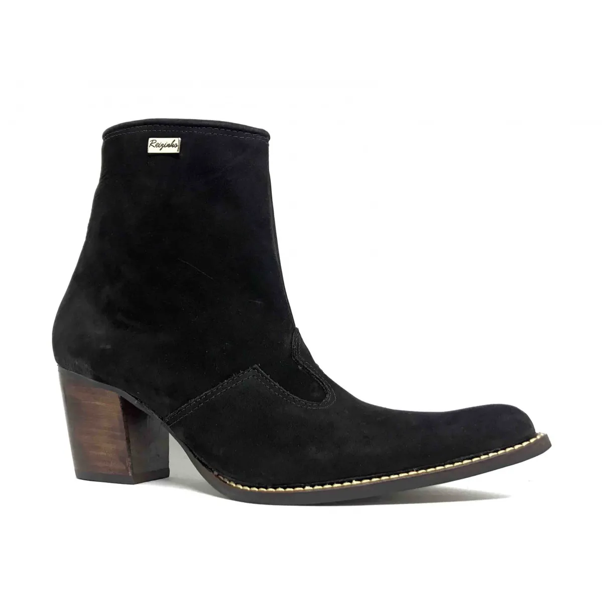 Bota Western Feminina de Couro Bovino Bufalada Preta - Cano Curto, Bico Fino