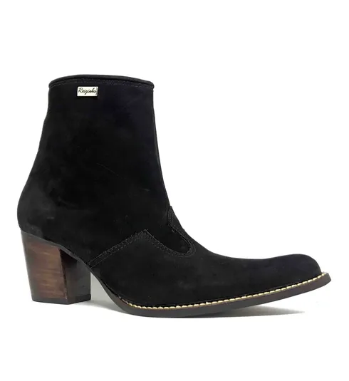 Bota Western Feminina de Couro Bovino Bufalada Preta - Cano Curto, Bico Fino