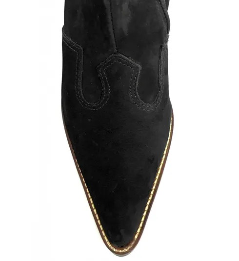 Bota Western Feminina de Couro Bovino Bufalada Preta - Cano Curto, Bico Fino