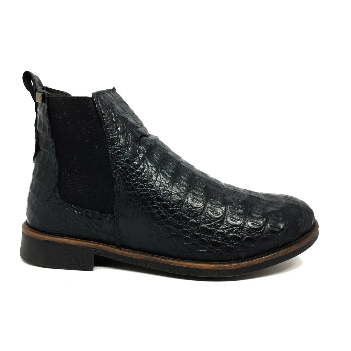 Bota de Couro de Jacaré Preto Casual Premium - CANO CURTO, BICO REDONDO, ​SOLADO FLEX COMFORT