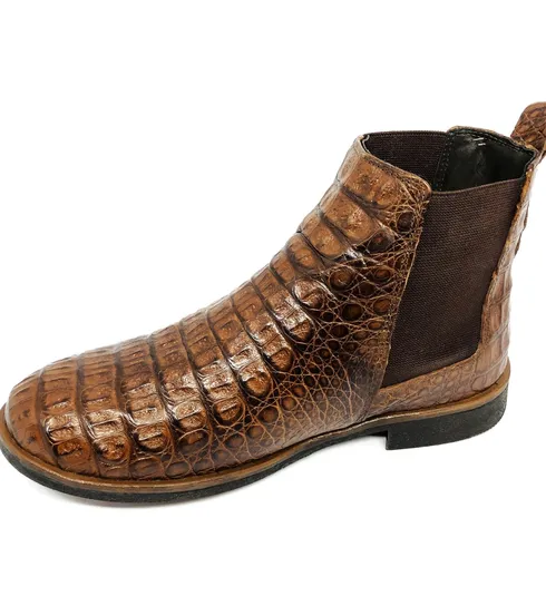 Bota de Couro de Jacaré Tabaco Casual Premium - CANO CURTO, BICO REDONDO, ​​SOLADO FLEX COMFORT