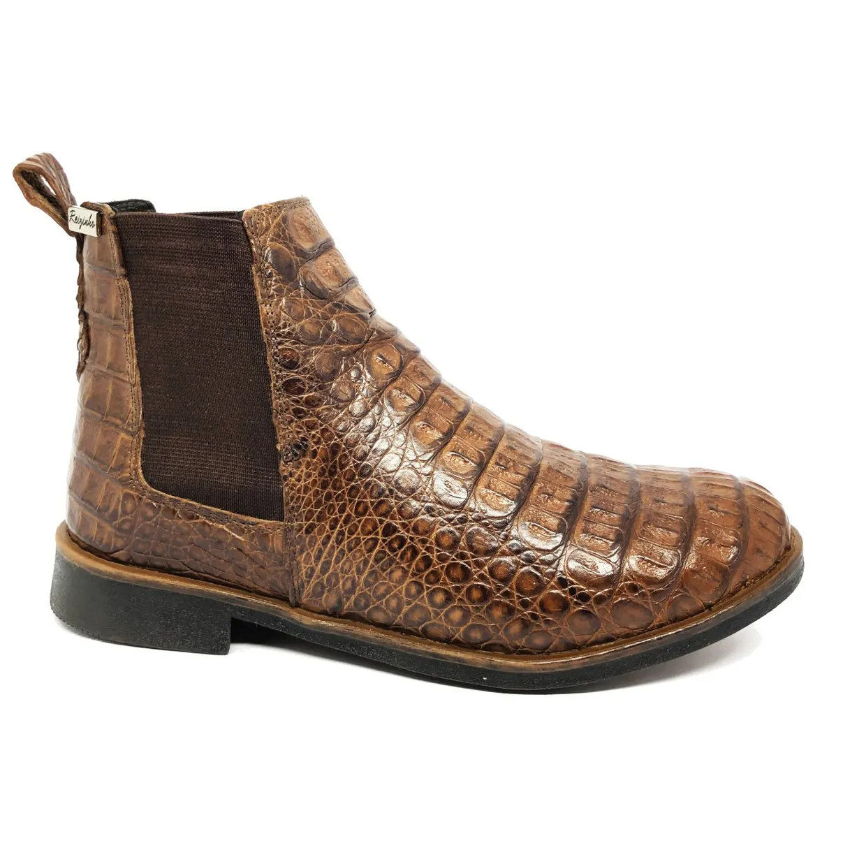 Bota de Couro de Jacaré Tabaco Casual Premium - CANO CURTO, BICO REDONDO, ​​SOLADO FLEX COMFORT