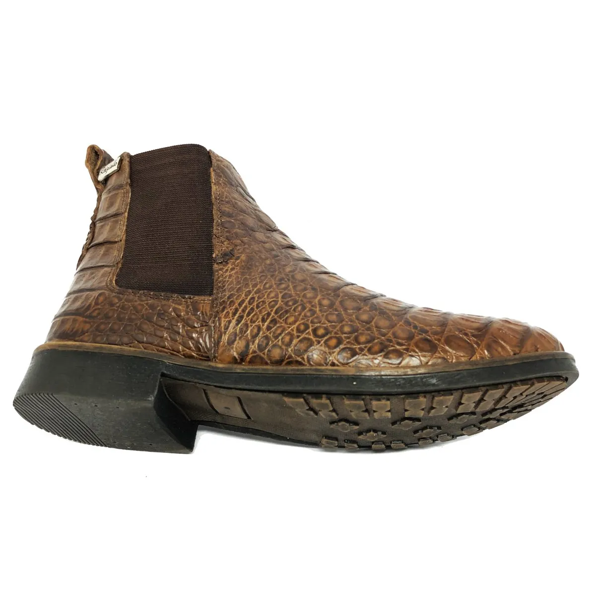 Bota de Couro de Jacaré Tabaco Casual Premium - CANO CURTO, BICO REDONDO, ​​SOLADO FLEX COMFORT