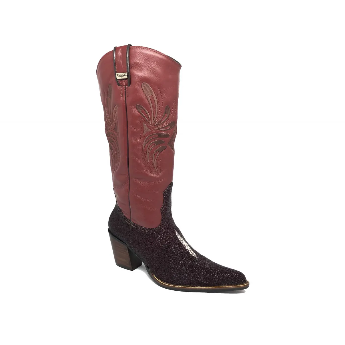 Bota Western Feminina de Arraia Vinho - Cano Alto, Bico Fino
