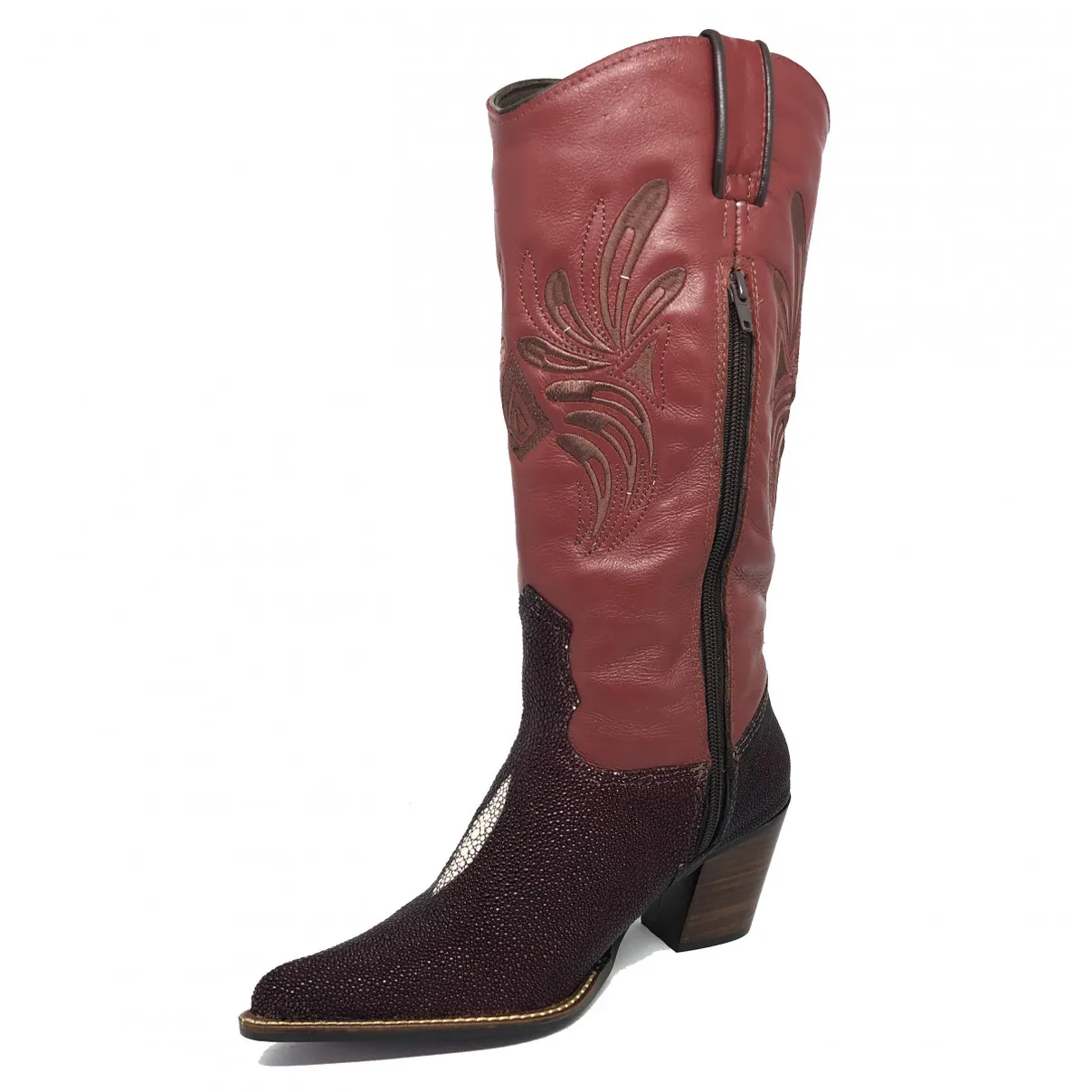 Bota Western Feminina de Arraia Vinho - Cano Alto, Bico Fino