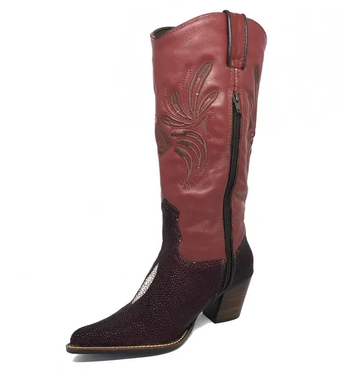 Bota Western Feminina de Arraia Vinho - Cano Alto, Bico Fino