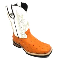 Bota de Avestruz Cheio Laranja - Cano Médio, Bico Quadrado - imagem 1