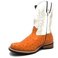 Bota de Avestruz Cheio Laranja - Cano Médio, Bico Quadrado - imagem 2