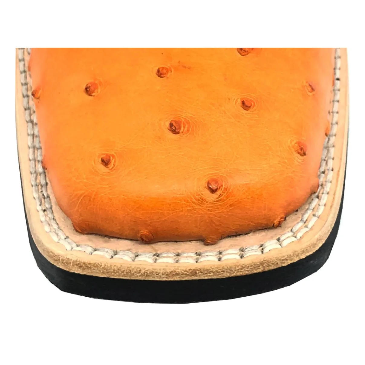 Bota de Avestruz Cheio Laranja - Cano Médio, Bico Quadrado
