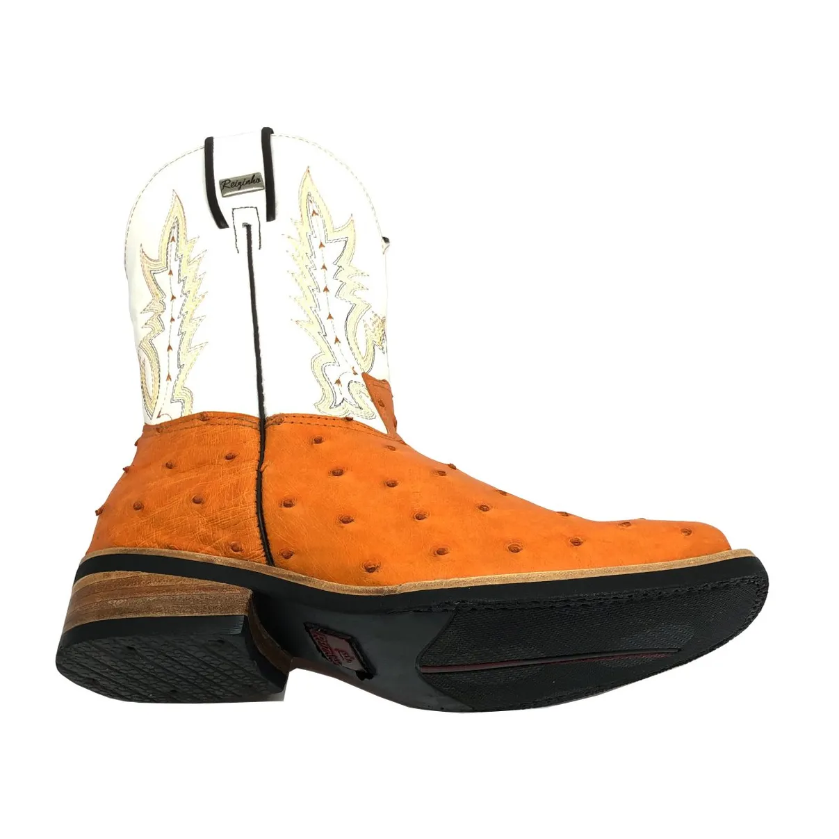 Bota de Avestruz Cheio Laranja - Cano Médio, Bico Quadrado