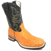 Bota de Avestruz Cheio Laranja - Cano Médio, Bico Quadrado, SOLADO X-FLEX - imagem 1