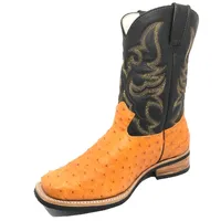 Bota de Avestruz Cheio Laranja - Cano Médio, Bico Quadrado, SOLADO X-FLEX - imagem 2