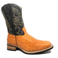 Bota de Avestruz Cheio Laranja - Cano Médio, Bico Quadrado, SOLADO X-FLEX - imagem 6