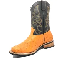 Bota de Avestruz Cheio Laranja - Cano Médio, Bico Quadrado, SOLADO X-FLEX - imagem 5