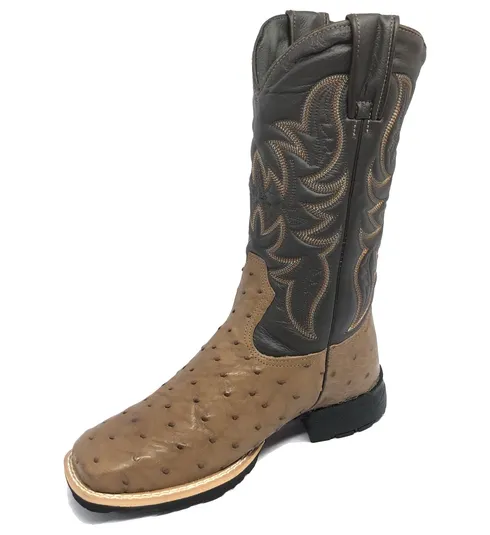 Bota de Avestruz Cheio Marrom - Cano Alto, Bico Quadrado, Solado Flex Comfort