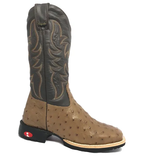 Bota de Avestruz Cheio Marrom - Cano Alto, Bico Quadrado, Solado Flex Comfort