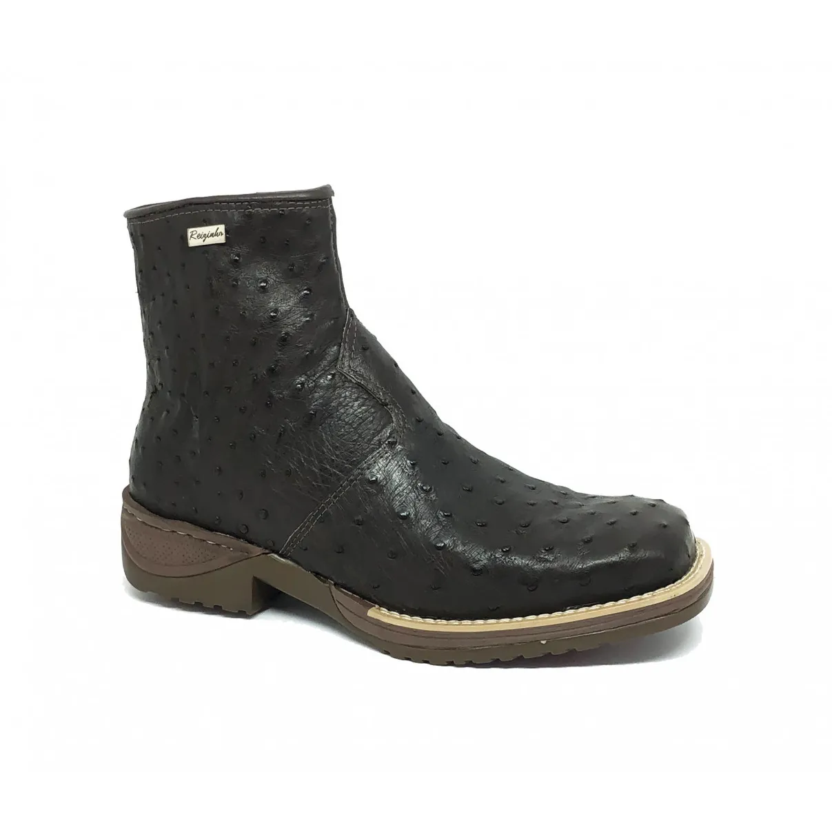 Bota de Avestruz Cheio Marrom - CANO CURTO, BICO QUADRADO, SOLADO JUMP