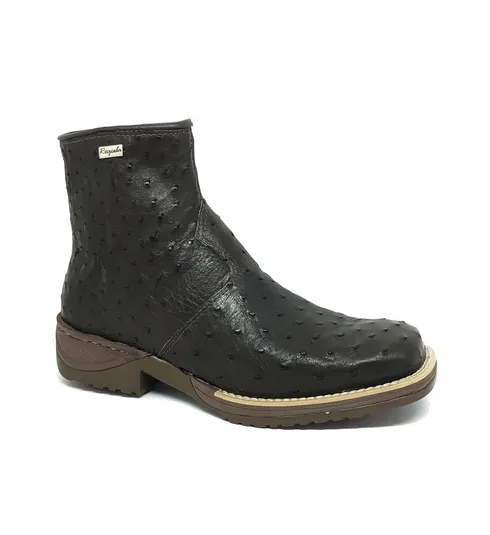 Bota de Avestruz Cheio Marrom - CANO CURTO, BICO QUADRADO, SOLADO JUMP