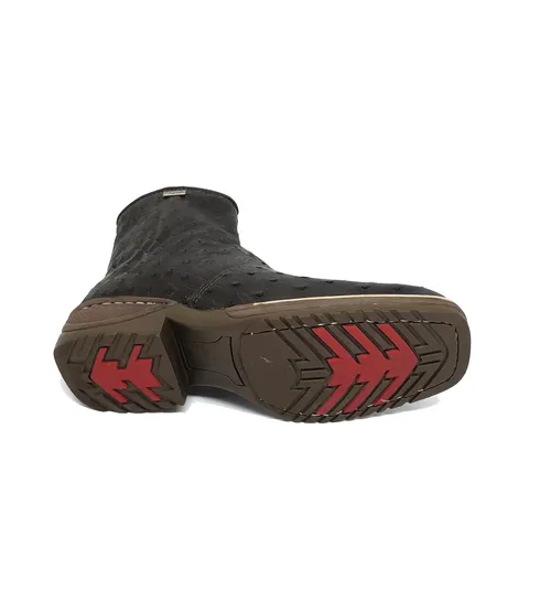 Bota de Avestruz Cheio Marrom - CANO CURTO, BICO QUADRADO, SOLADO JUMP