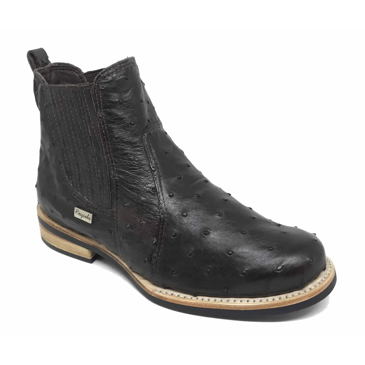 Bota de Avestruz Cheio Marrom Café - CANO CURTO, BICO REDONDO