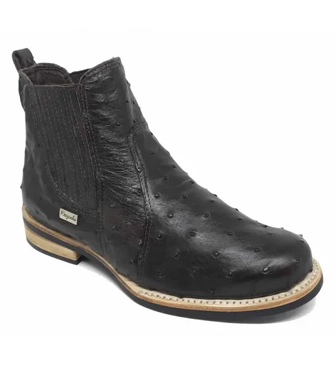 Bota de Avestruz Cheio Marrom Café - CANO CURTO, BICO REDONDO