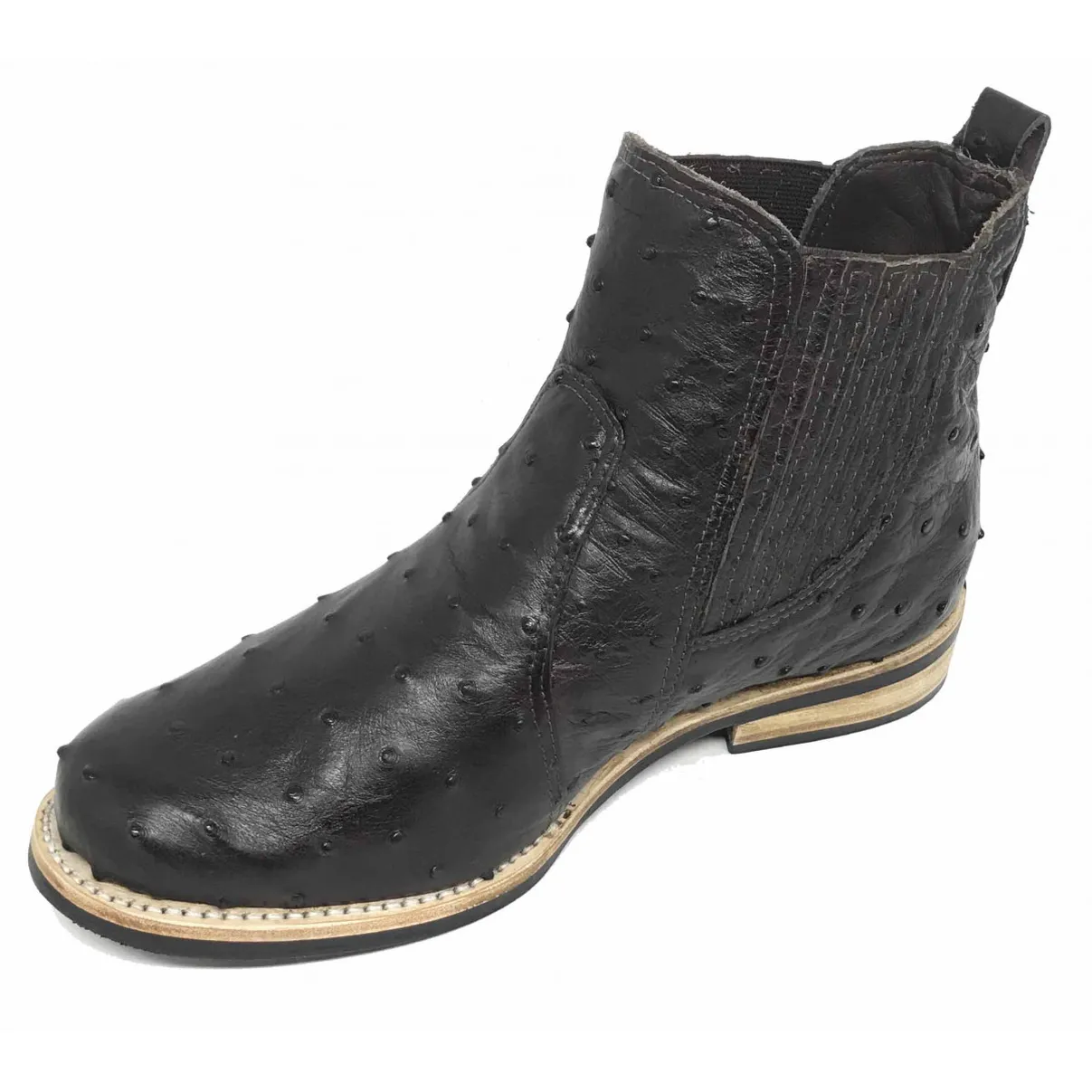 Bota de Avestruz Cheio Marrom Café - CANO CURTO, BICO REDONDO