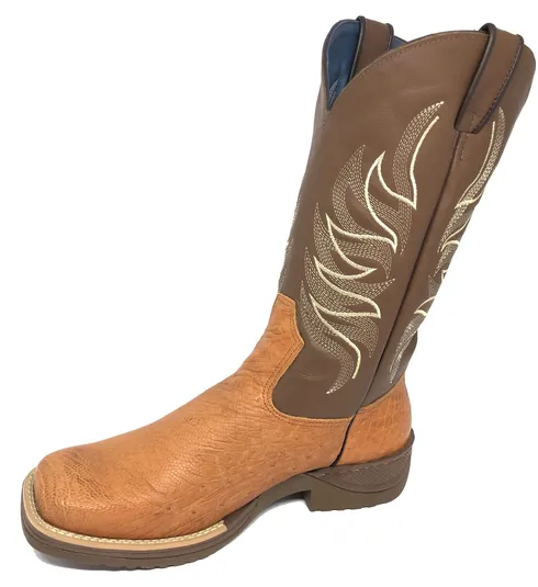 Bota de Barriga de Avestruz Conhaque - CANO ALTO, BICO QUADRADO, SOLADO JUMP