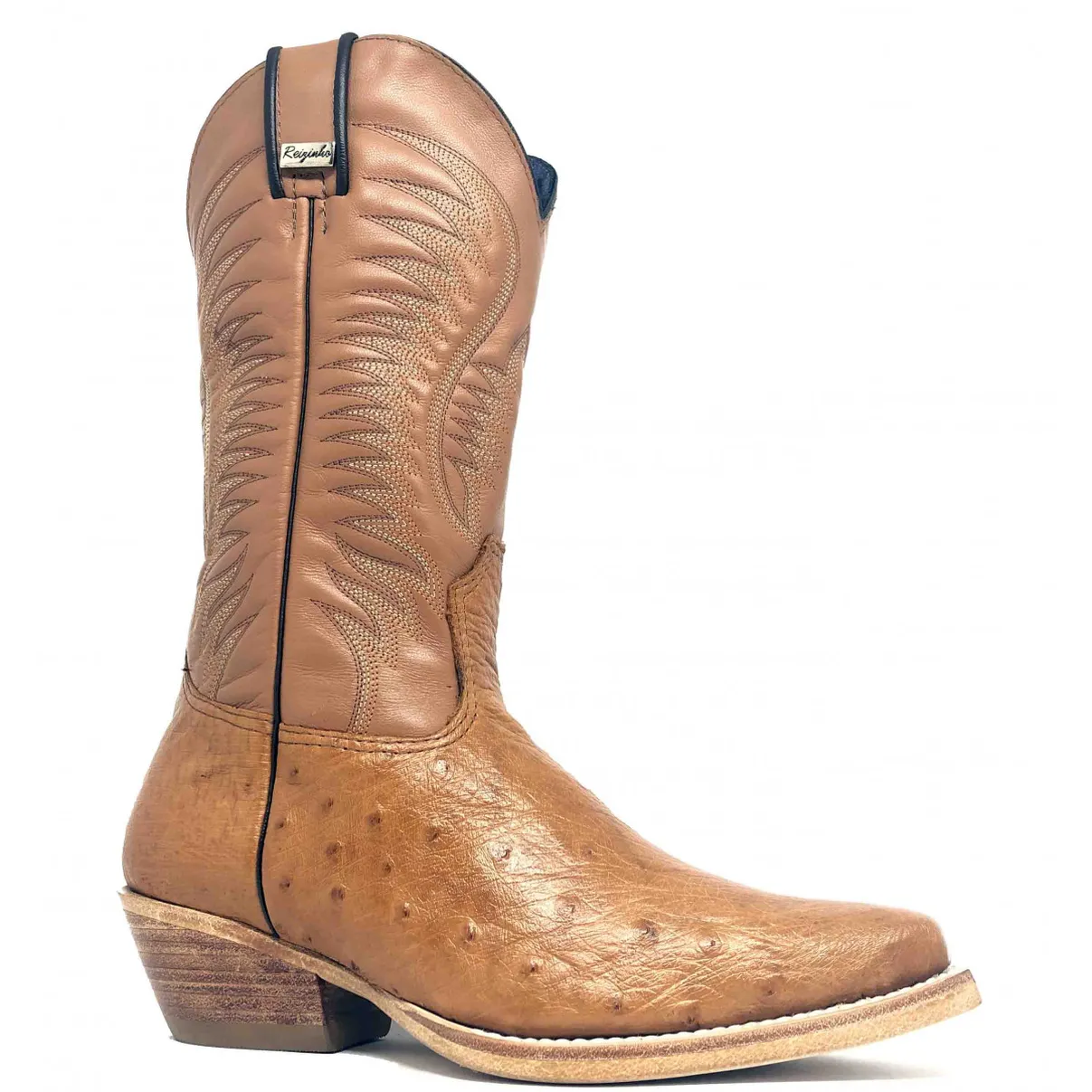 Bota de Barriga de Avestruz Conhaque, SOLADO DE COURO ARTESANAL
