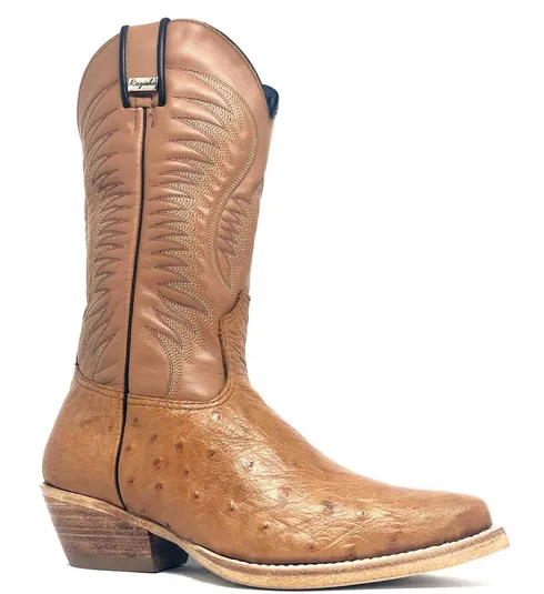 Bota de Barriga de Avestruz Conhaque, SOLADO DE COURO ARTESANAL