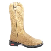 Bota de Barriga de Avestruz Conhaque Escuro - Cano Alto, Bico Quadrado, Solado Flex Comfort - imagem 2