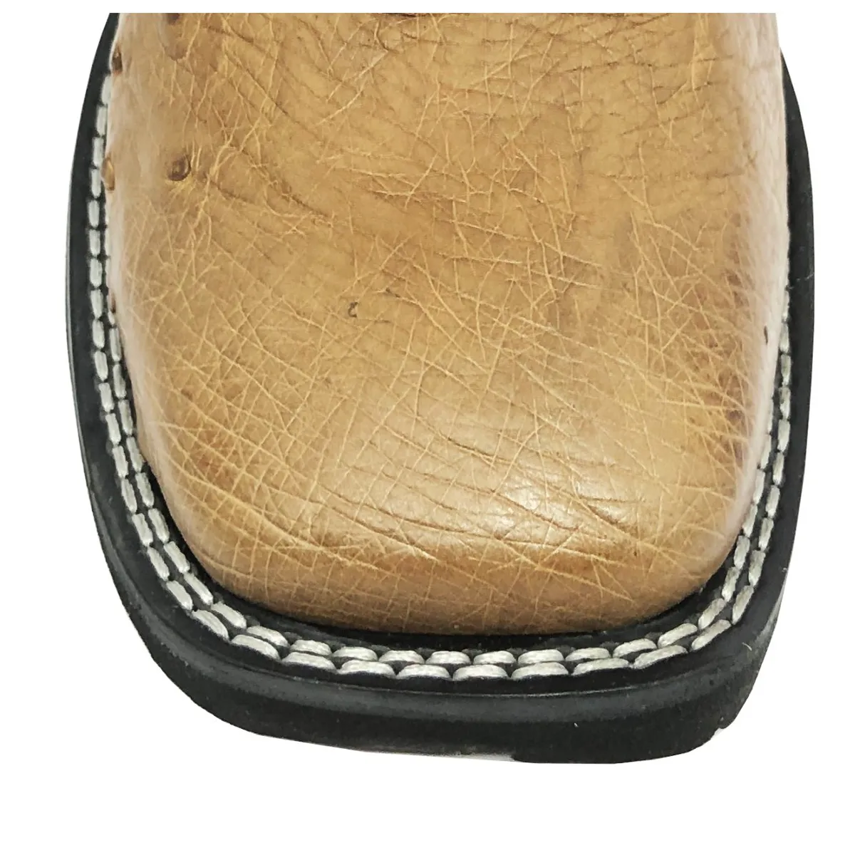 Bota de Barriga de Avestruz Conhaque Escuro - Cano Alto, Bico Quadrado, Solado Flex Comfort
