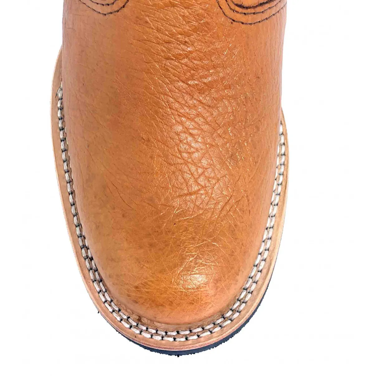 Bota de Barriga de Avestruz Conhaque - CANO CURTO, BICO REDONDO, SOLADO X-FLEX ARTESANAL