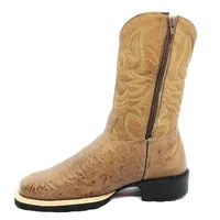 Bota de Barriga de Avestruz Conhaque Escuro - Cano Médio, Bico Quadrado, Solado Flex Comfort - imagem 2