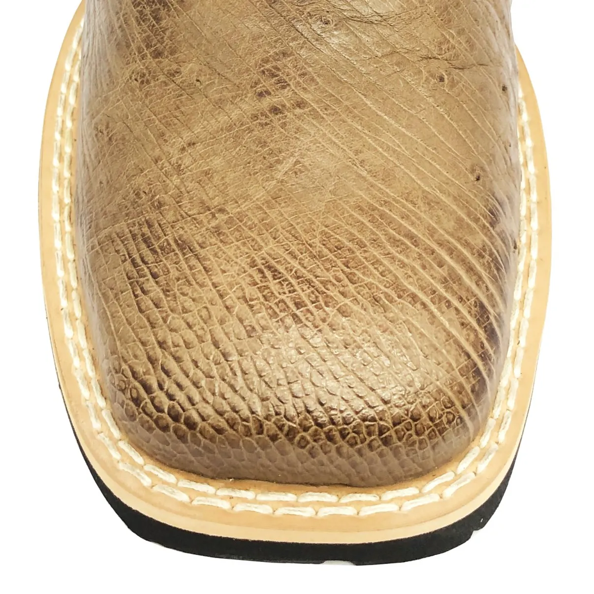 Bota de Barriga de Avestruz Conhaque Escuro - Cano Médio, Bico Quadrado, Solado Flex Comfort